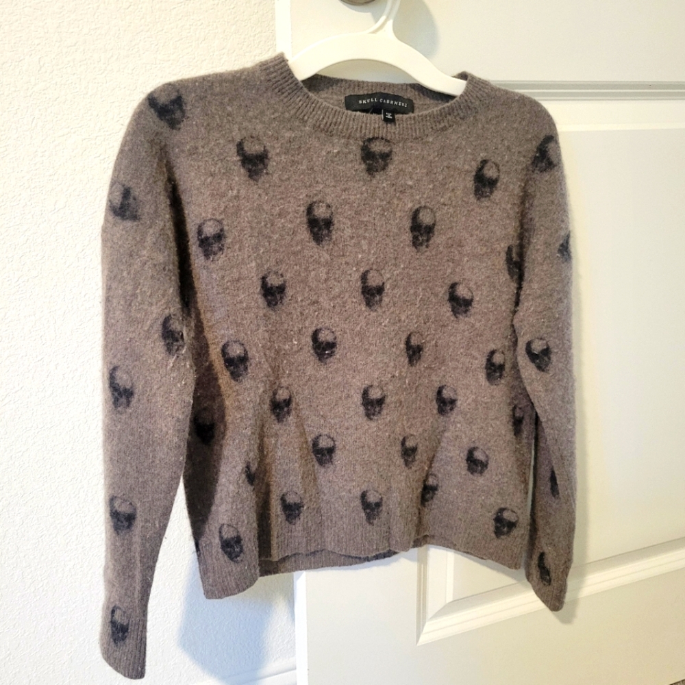 Skull Cashmere Ebony Skull Print Cashmere Sweater Grey Size XS